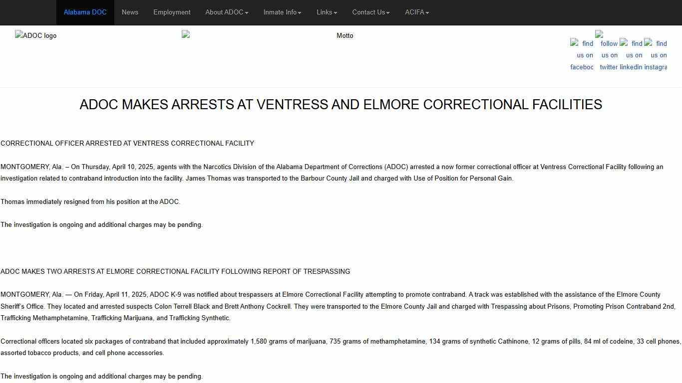 - Alabama Dept of Corrections